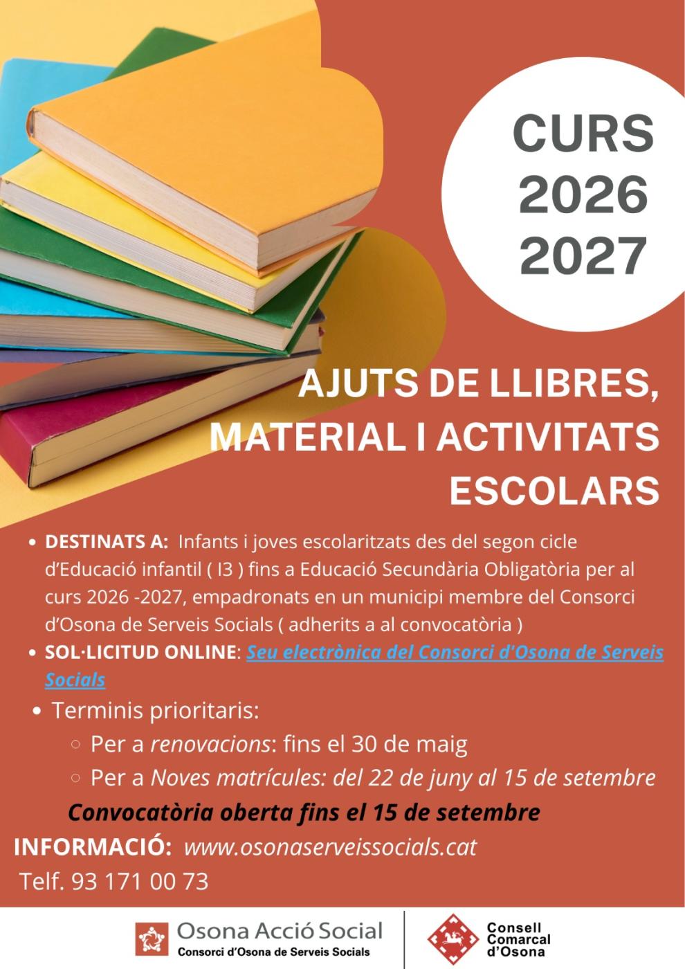 AJUTS PER LLIBRES I MATERIAL ESCOLAR 2026-2027